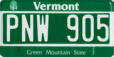 VT license plate PNW905