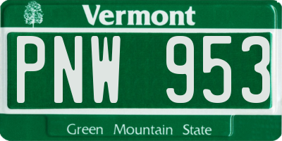 VT license plate PNW953