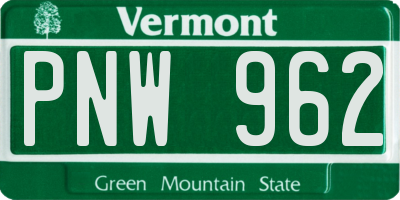 VT license plate PNW962