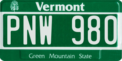 VT license plate PNW980
