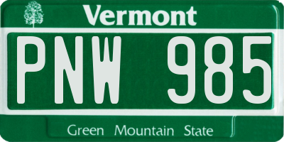 VT license plate PNW985