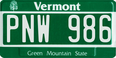 VT license plate PNW986