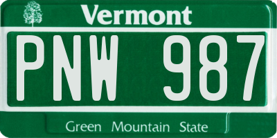 VT license plate PNW987