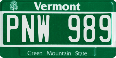 VT license plate PNW989