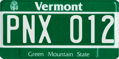 VT license plate PNX012