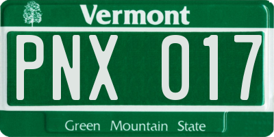 VT license plate PNX017
