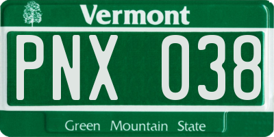 VT license plate PNX038