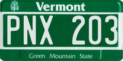 VT license plate PNX203