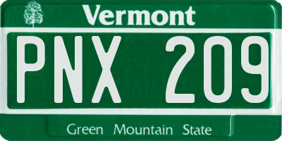 VT license plate PNX209