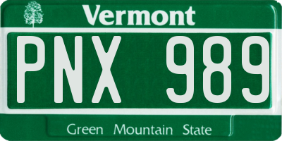 VT license plate PNX989