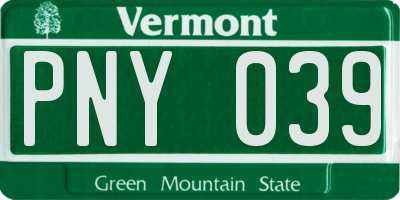 VT license plate PNY039