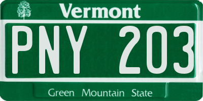 VT license plate PNY203
