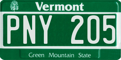 VT license plate PNY205