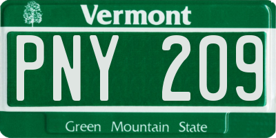 VT license plate PNY209