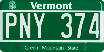 VT license plate PNY374