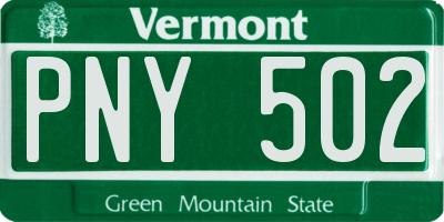 VT license plate PNY502