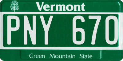 VT license plate PNY670