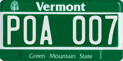 VT license plate POA007
