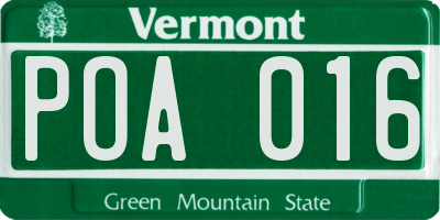 VT license plate POA016