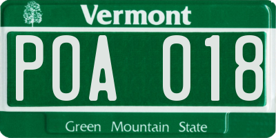 VT license plate POA018
