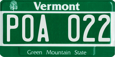VT license plate POA022