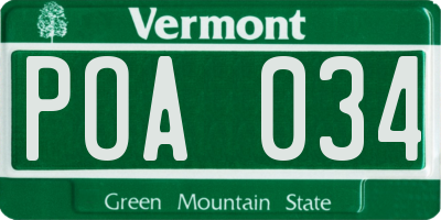VT license plate POA034