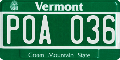 VT license plate POA036
