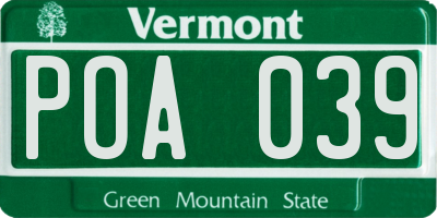 VT license plate POA039