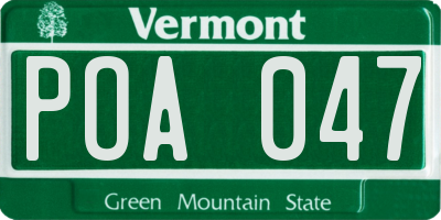 VT license plate POA047