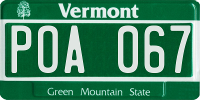 VT license plate POA067