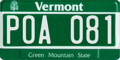 VT license plate POA081