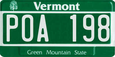 VT license plate POA198