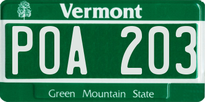 VT license plate POA203