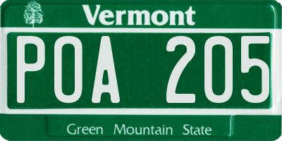VT license plate POA205