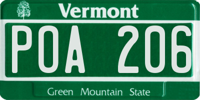 VT license plate POA206