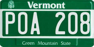 VT license plate POA208