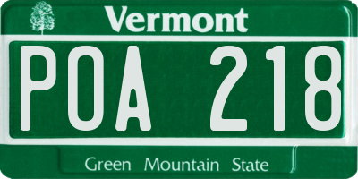 VT license plate POA218