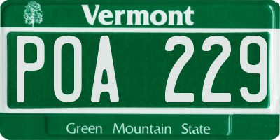 VT license plate POA229