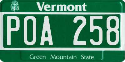 VT license plate POA258