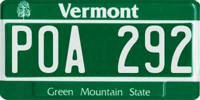 VT license plate POA292