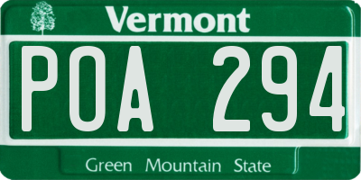VT license plate POA294