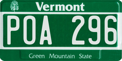 VT license plate POA296