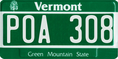VT license plate POA308