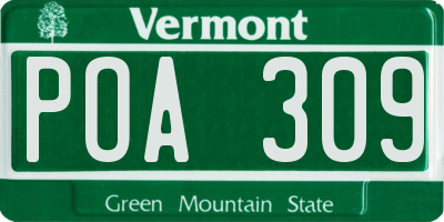 VT license plate POA309