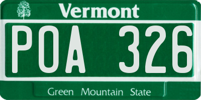 VT license plate POA326