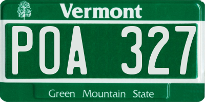 VT license plate POA327