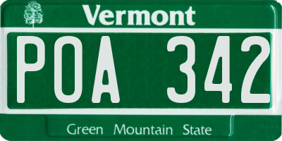 VT license plate POA342