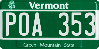 VT license plate POA353