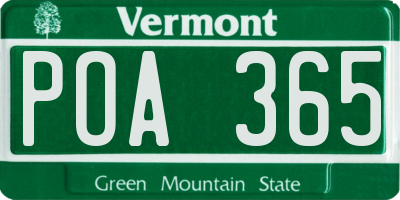 VT license plate POA365
