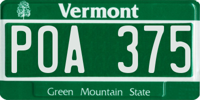VT license plate POA375